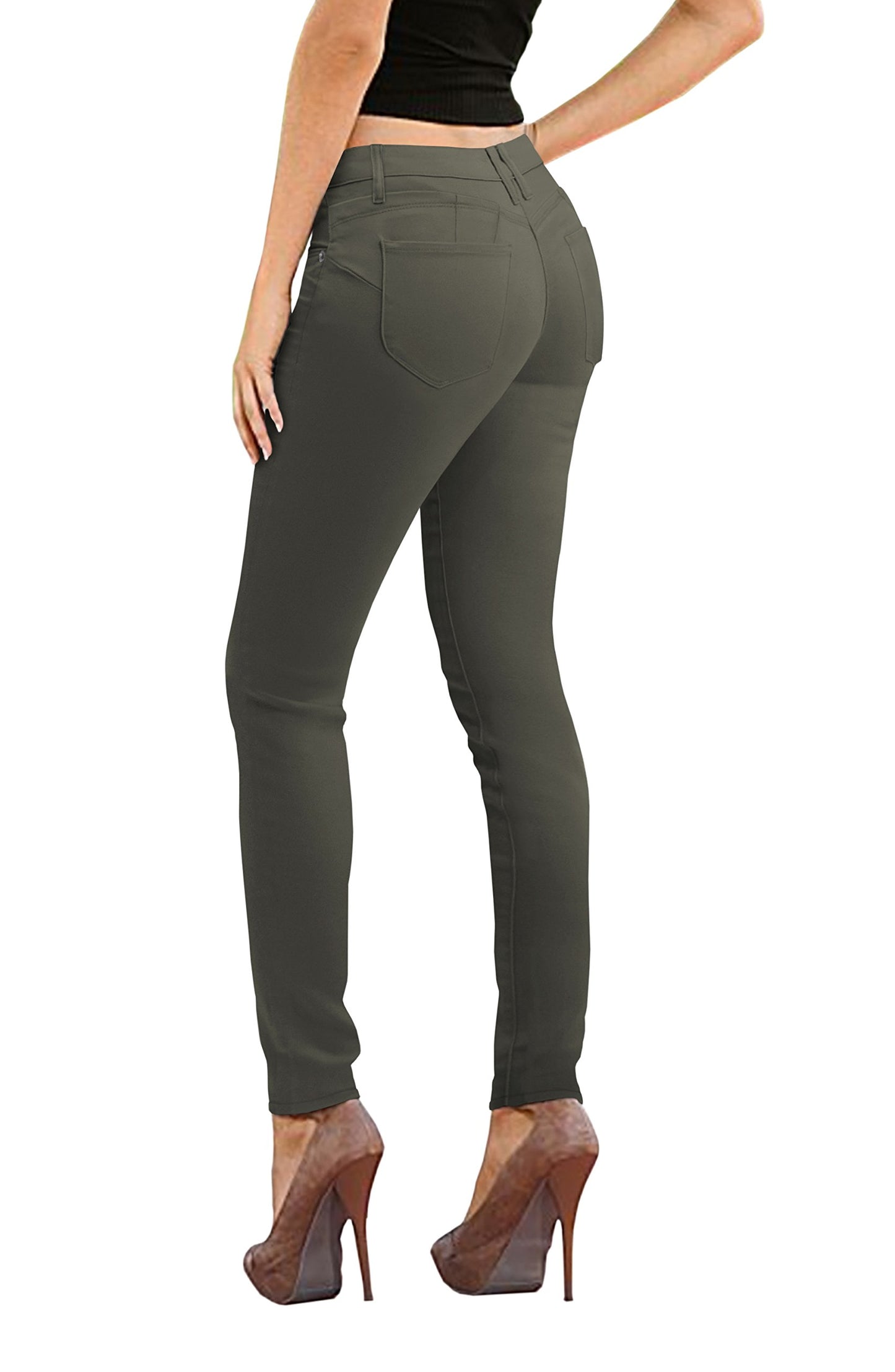 Womens Butt Lift Stretch Denim Jeans P37379Sk Olive 1