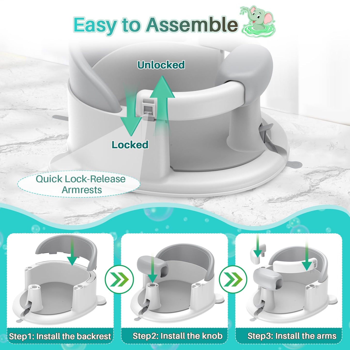 Inaya Baby Bath Seat For 6-24 Months, Non-Slip, Safe And Comfortable Tub Chair For Sitting-Up Infants, Open Design - Essential B