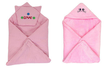 CTMKIDS Baby Wrap with Cap for Kids 74x74 cm  Pink & Single Baby Wrap with Cap for Kids 74x74 cm  Pink