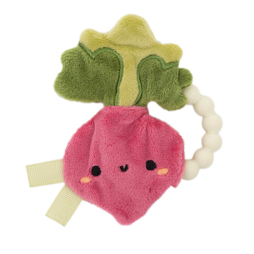 Pearhead Baby Crinkle Teether Toy, Plush Turnip Vegetable with Soft Silicone, BPA-Free Sensory Rattle for Infants, Gentle Crinkl