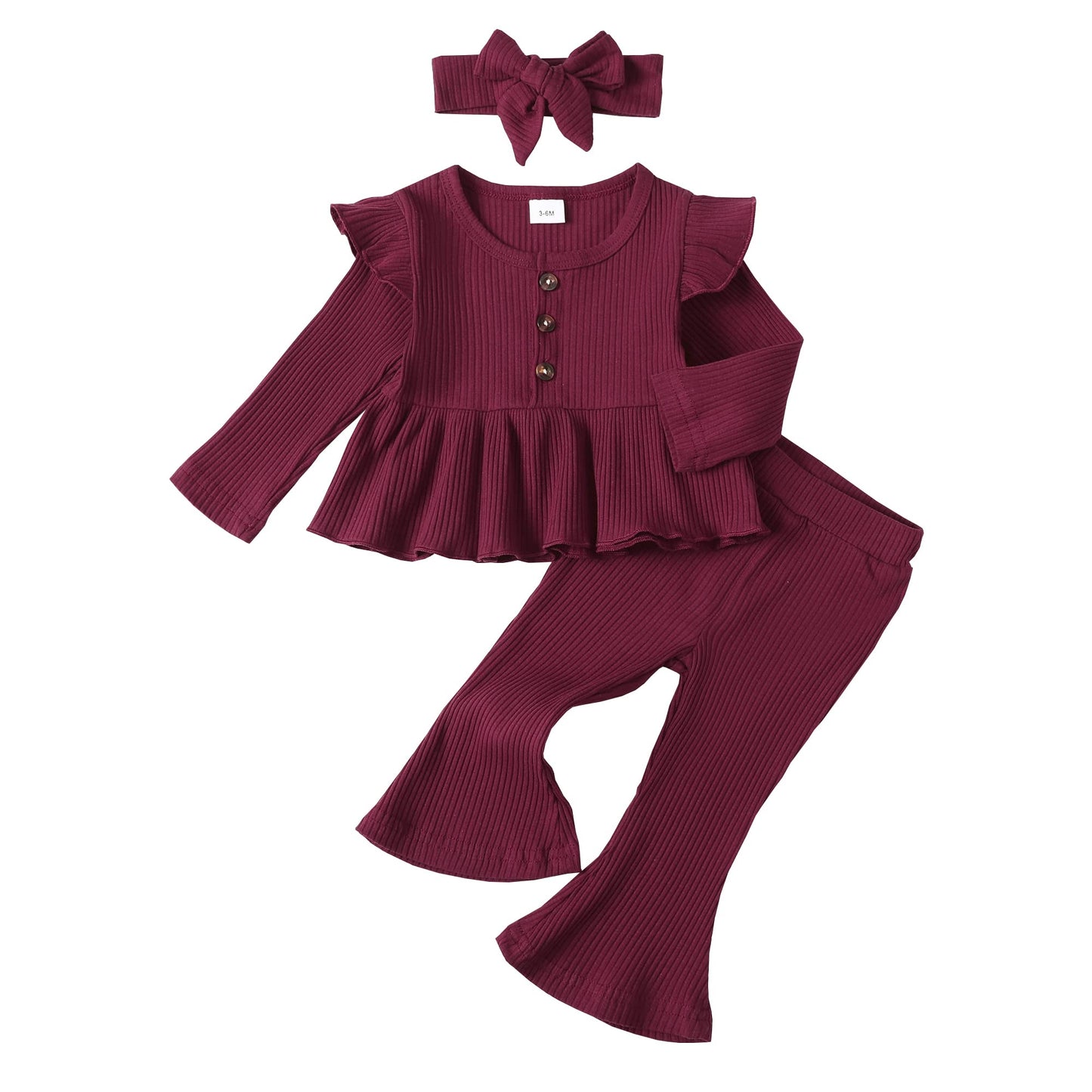 18 Months Girl Clothes Toddler Girl Outfits Long Sleeve Ruffle Shirt Cotton Solid Pant Set Baby Gifts Fall 18-24 Months Girl Clo