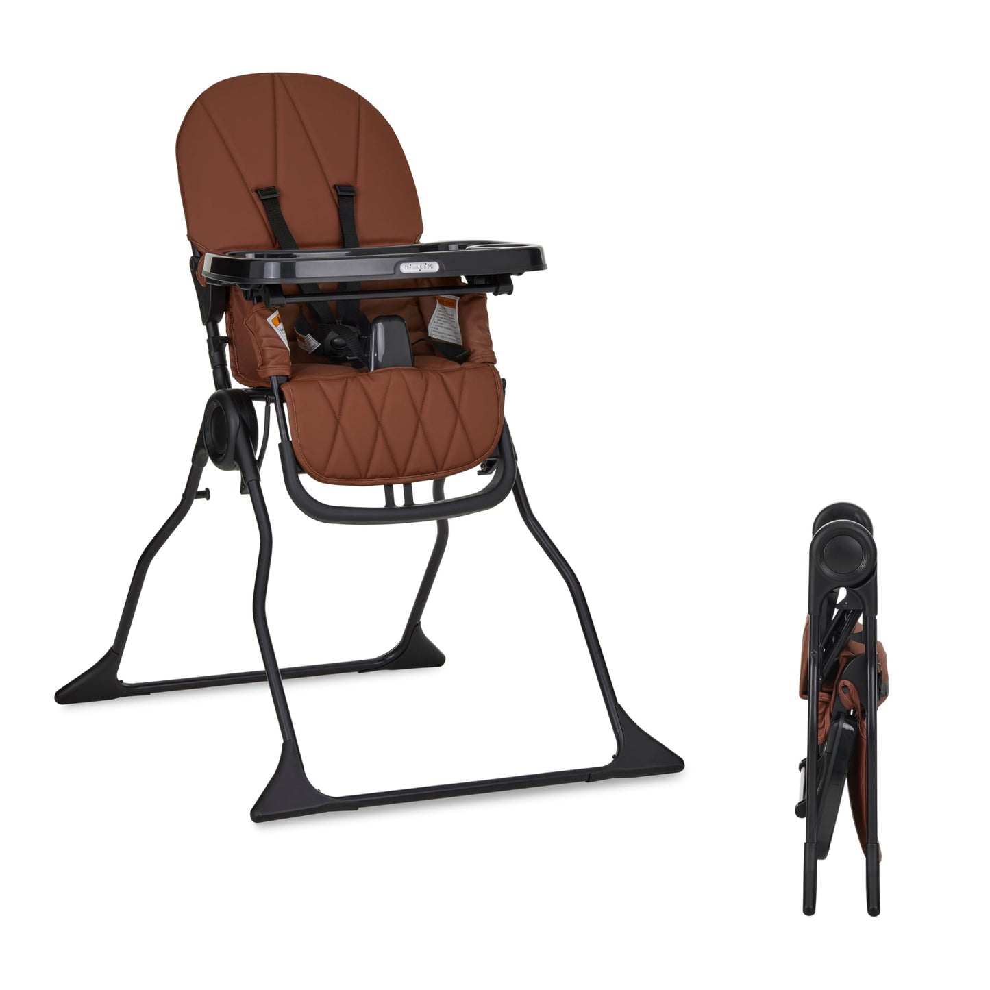 Dream On Me Snack and Stow Baby high Chair in Cognac, Easy to fold and Store Travel high Chair, Removable and Three Position Adj