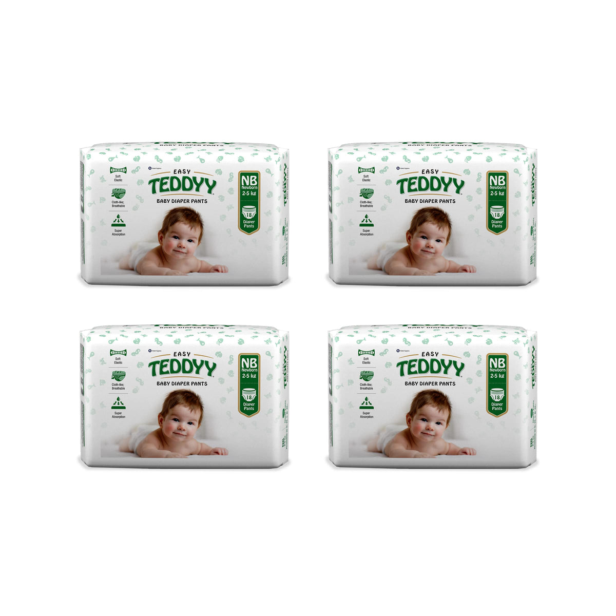 Teddyy Easy Baby Nb Size Diaper Pant Style | 72 Count (New Born)| Upto 5 Kgs (Pack Of 4) | Long Protection Hours | AntiBacteria