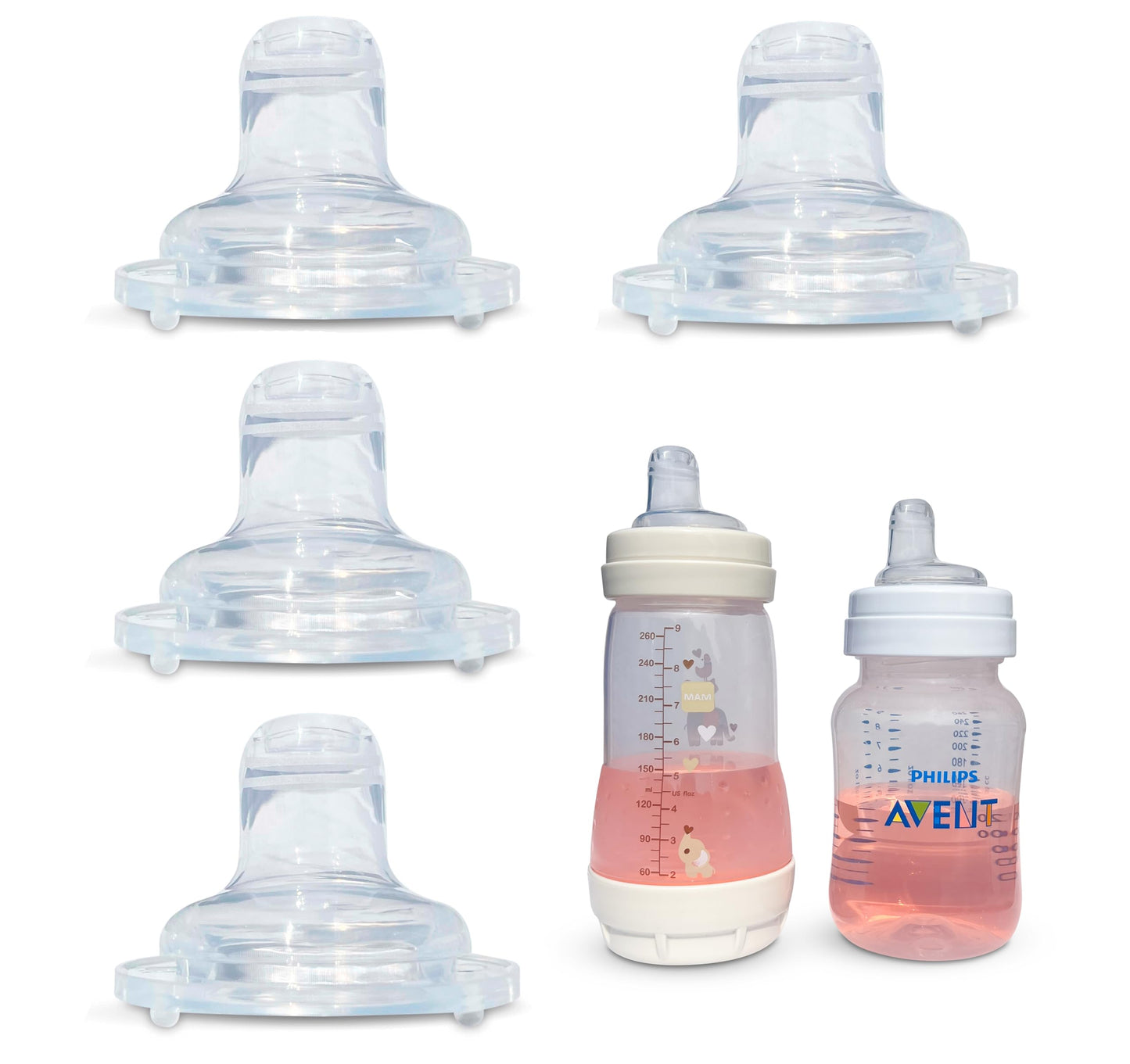 Sippy Spout Nipples For Philips Avent Anti-Colic Baby Bottles And Mam Baby Bottles| 4-Count | Soft Spout | Food Grade Silicone |