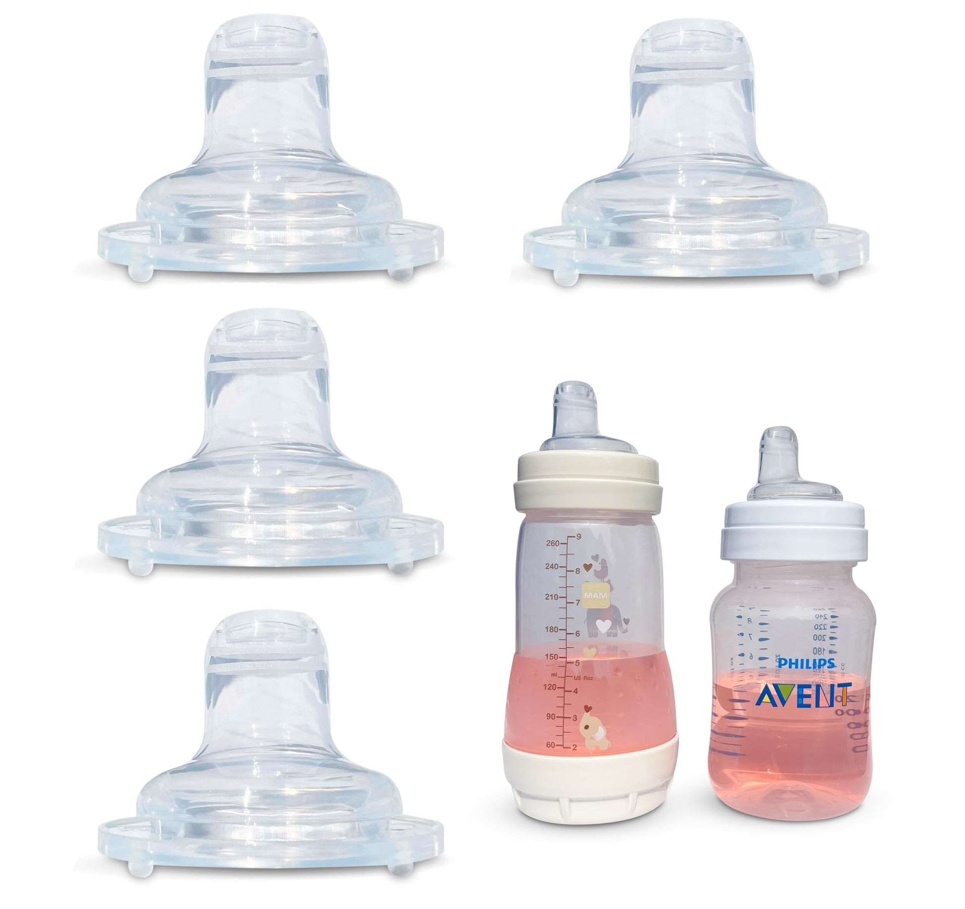 Sippy Spout Nipples For Philips Avent Anti-Colic Baby Bottles And Mam Baby Bottles| 4-Count | Soft Spout | Food Grade Silicone |