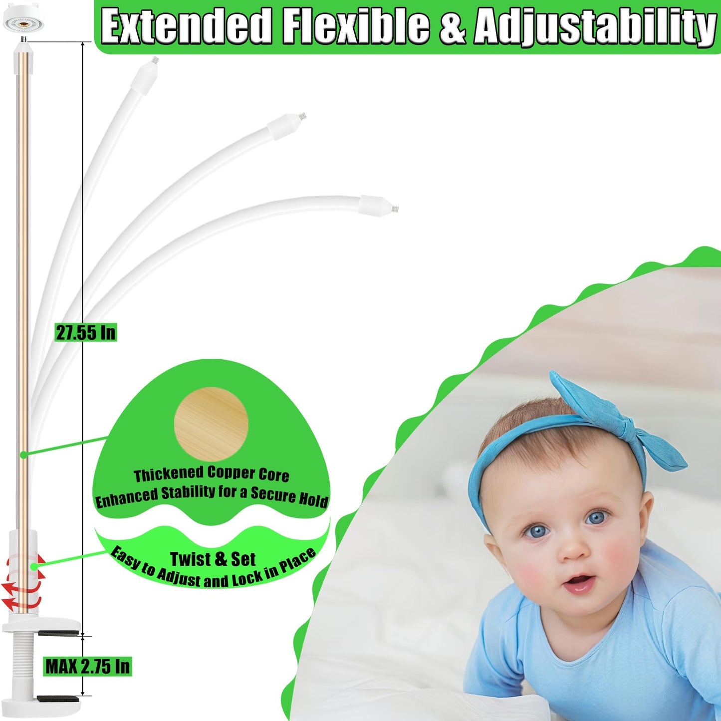 Upgraded Stronger Baby Monitor Mount For Vtech New Vm901, Vm928Hd, Vm919Hd, Vm5463 Cameras, 31.5    Flexible Holder Stand For Cr