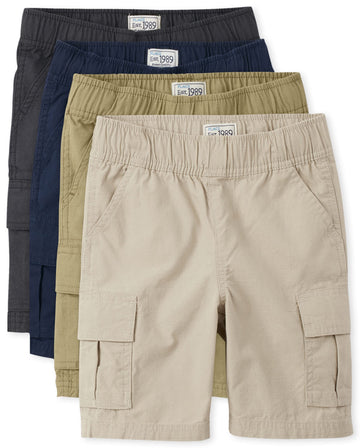 The Childrens Place Boys Pull On Cargo Pants, Flaxsandwashtidalwashed Black 4 Pack, 16(Husky)