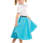 1950S Turquoise Poodle Skirt For Girls With Musical Note Printed Scarf | Blue Sock Hop Skirt | One Size | 1950S Costumes For Gir