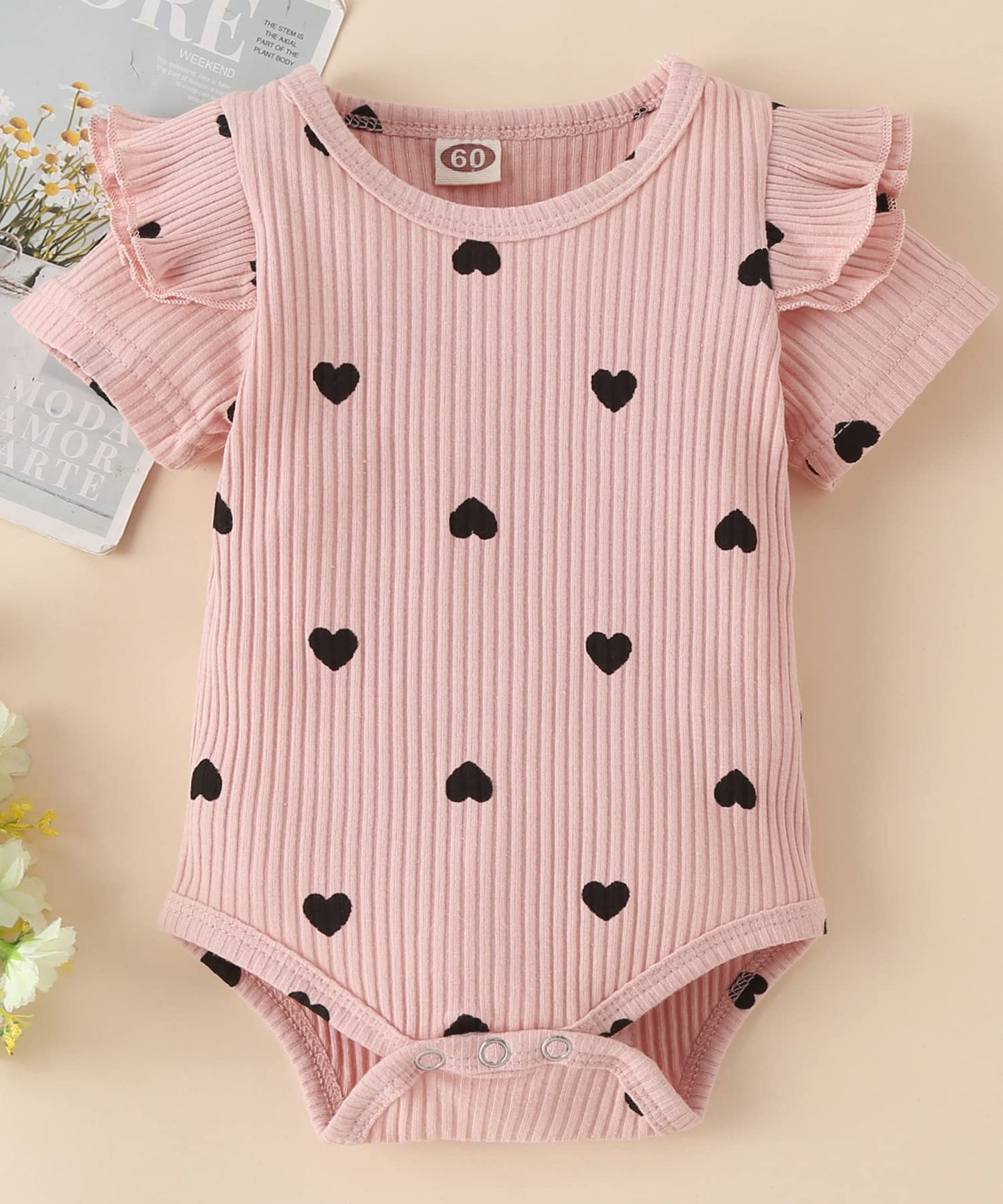 Fullfamous Infant Baby Girl Clothes Outfits,Spring Summer Romper And Pant Set 9-12 Months Pink Heart