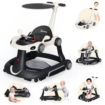 6 in 1 Foldable Baby Walker, Activity Baby Walker-Baby Bouncer, Rocker, Activity Center,Push Walker,Detachable Trampoline Mat, A
