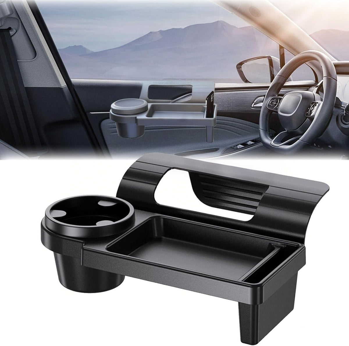 Whixant Car Window Multifunctional Storage Organizer, Hanging Car Door Side Organizer with Cup Holder & Charging Port, Vehicle W