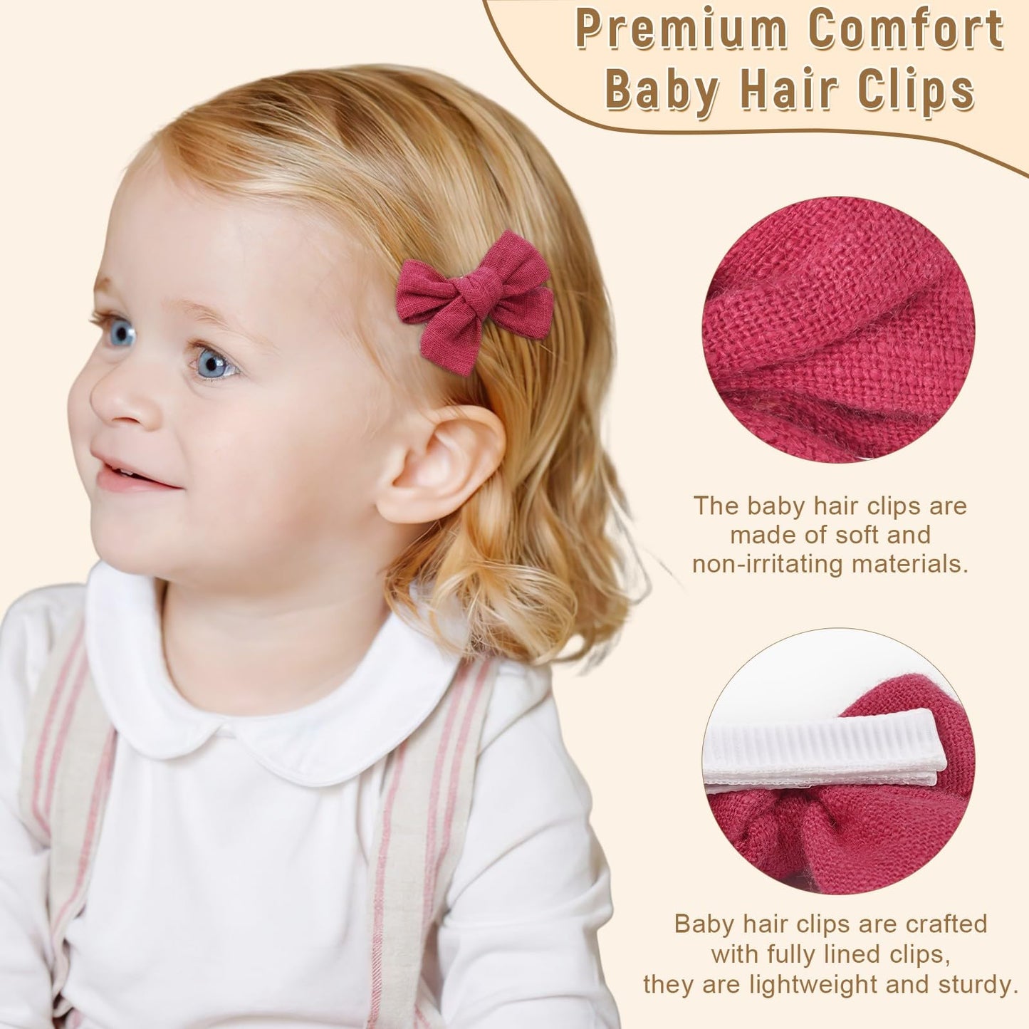 C?Llot 40 Pieces 2Inch Girls Hair Bows Linen Fabric Bows Alligator Clips Hair Accessories For Baby Toddlers And Infants(20 Pairs