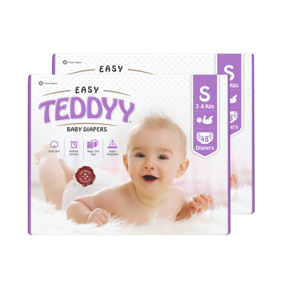 Teddyy Easy Baby S Size Diaper Tape Style |96 Count (Small) | 38 Kgs (Pack Of 2)|Quick Absorbency | Extra Super Soft |Anti  Ba