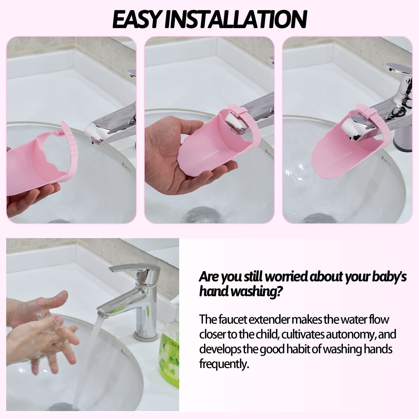 Oiiki Faucet Extenders For Toddler Kids Children Hand Washing, 4 Pack Silicone Sink Faucet Extender Wash Helper, Kitchen Bathroo