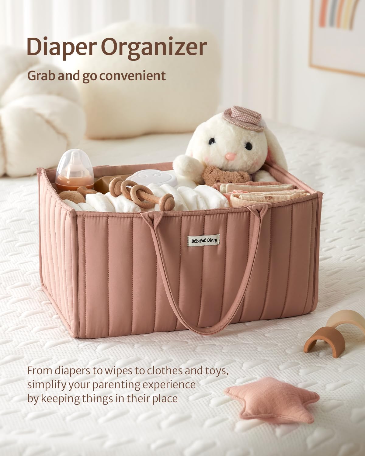 Blissful Diary Baby Diaper Caddy Organizer, Baby Shower Basket For Girls, Gift For Newborn Essentials, Baby Registry Must Have,