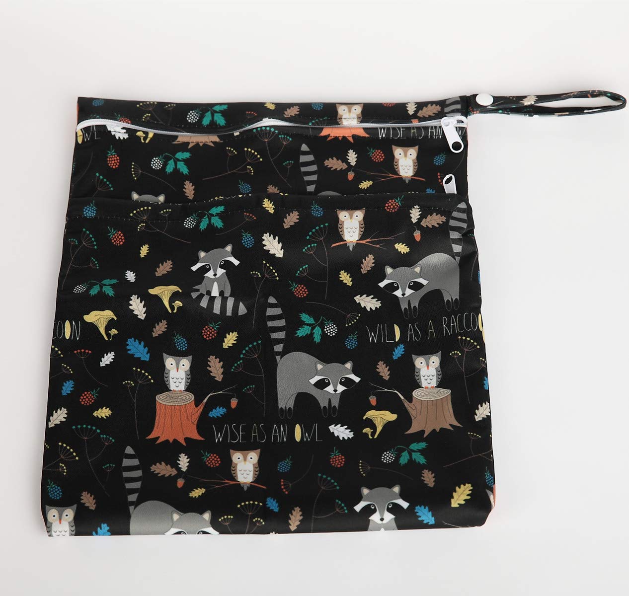 Sigzagor Wet Bag Baby Cloth Diaper Nappy Bag Reusable Washable With Two Zippered Pockets (Animal Racoon)