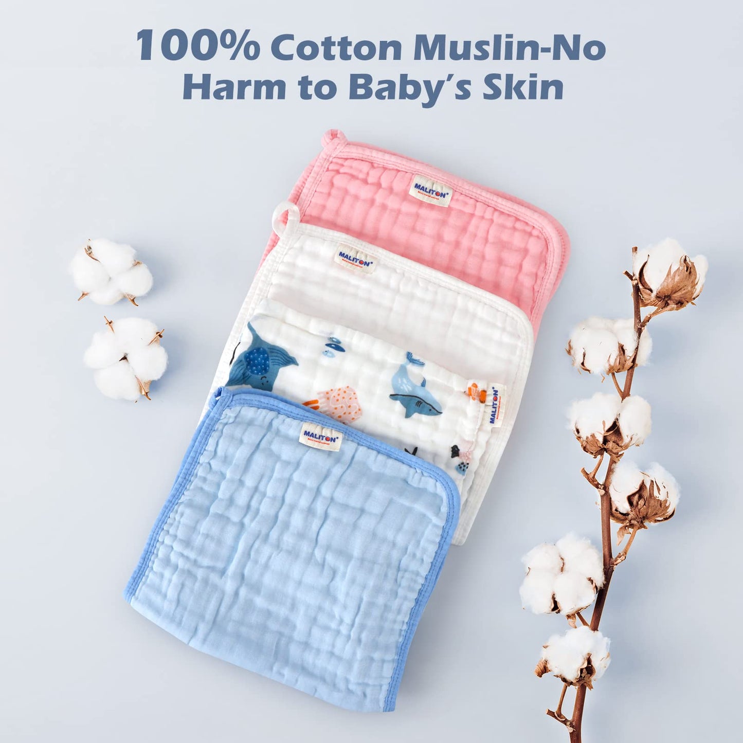 Maliton Baby Boy Muslin Burp Cloths 6 Pack Large 20x10 100% Cotton Burp Rags Absorbent and Soft 6 Layers Baby Spit Up Rags N