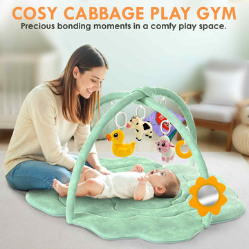 Quokka Baby Play Gym Xl - Cabbage-Shaped Baby Play Mat With 6 Large Sensory Toys - Tummy Time Mat For Infant Development - Machi