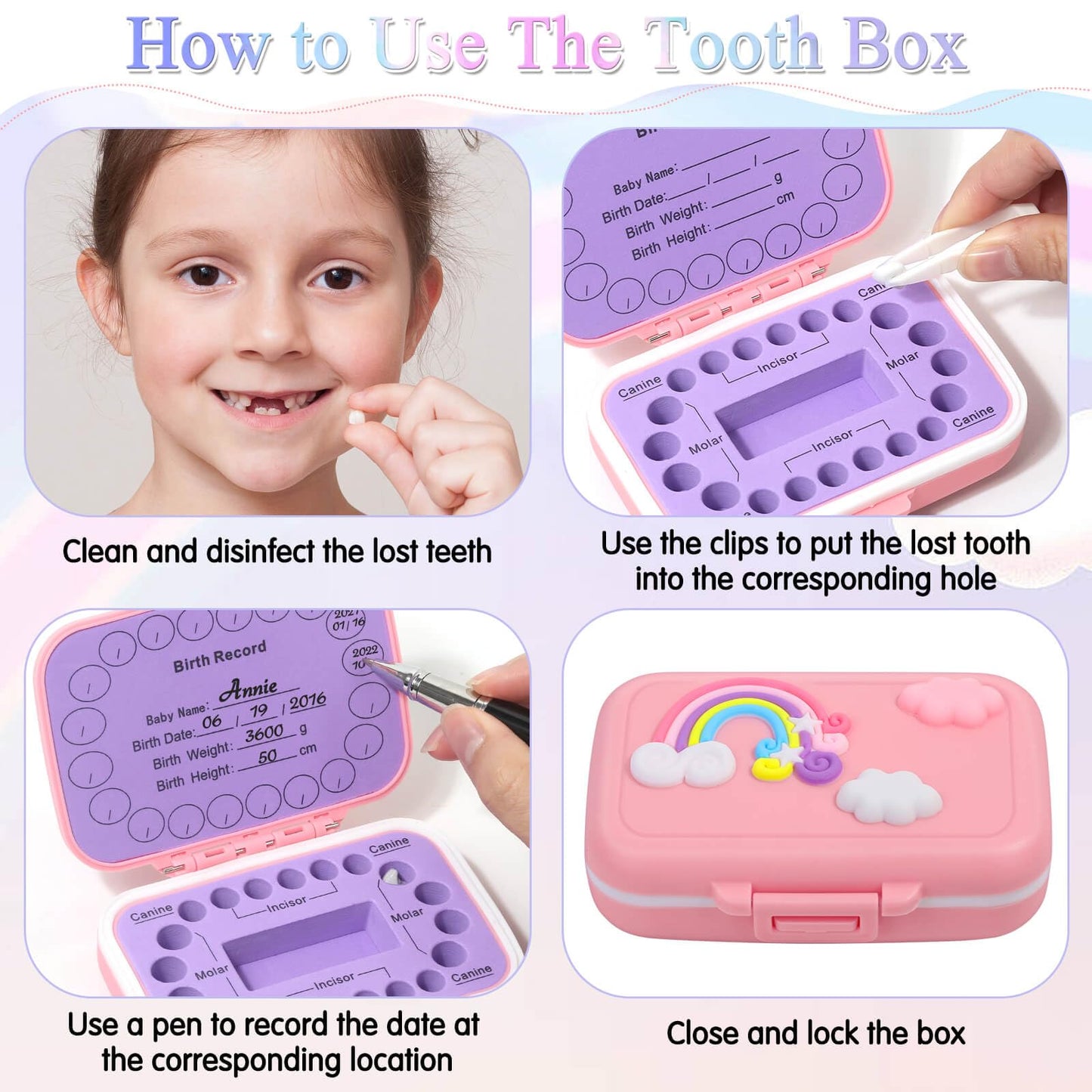 Caffox 2 Pack Tooth Holders For Kids Keepsake, Tooth Fairy Box, First Tooth Keepsake Box, Tooth Collection Container Boxes For L