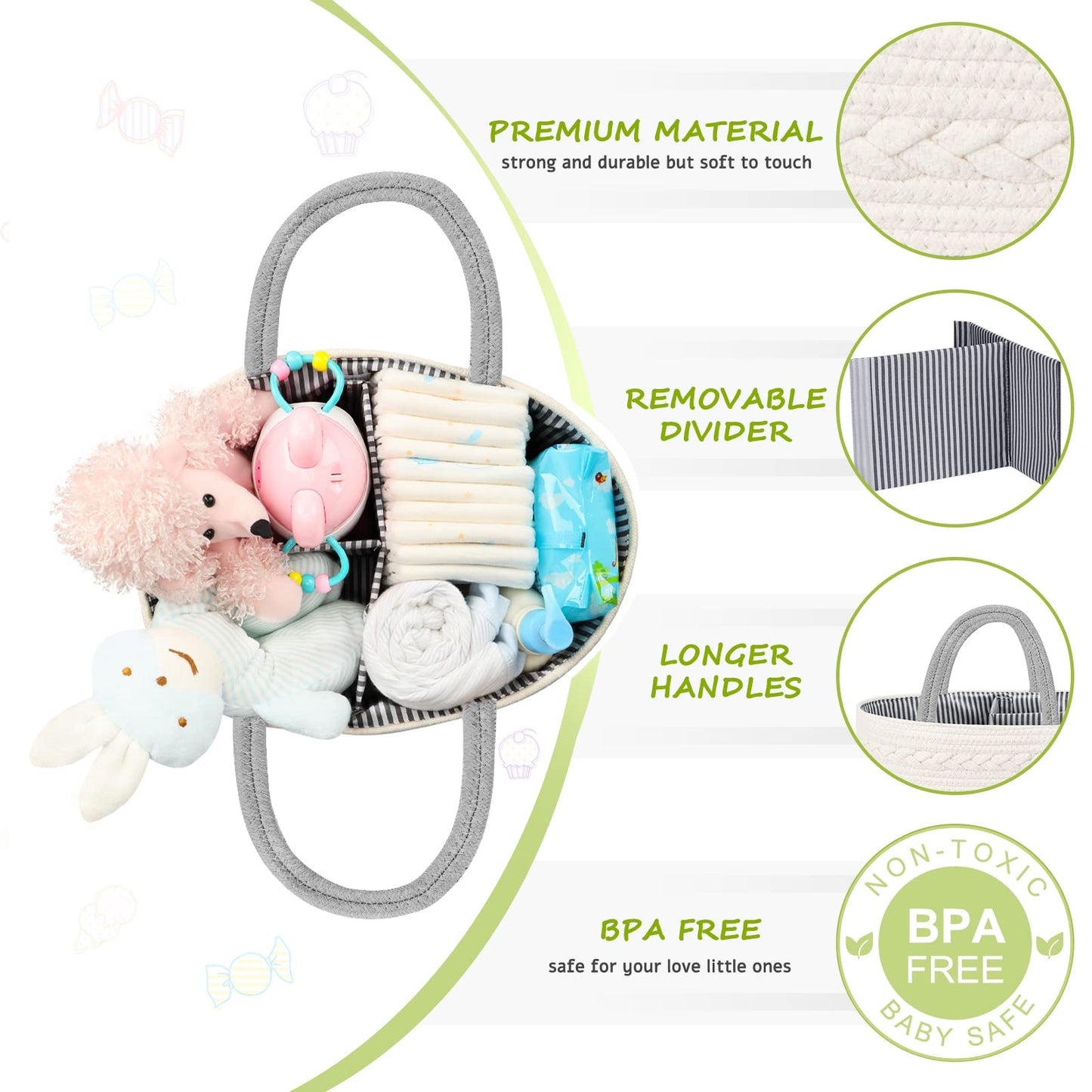 Maliton Diaper Caddy Organizer For Baby Boy- Cotton Rope Diaper Caddy, Diaper Organizer For Changing Table, Nursery Storage Cadd