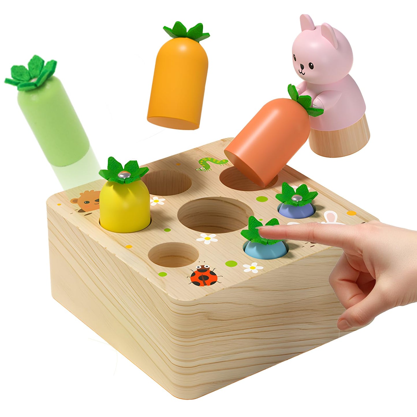 XPIY Montessori Toys for 1 Year Old, Carrots Harvest Wooden Baby Toys for 6-12 Months Educational Shape Sorting Matching Toys Fi