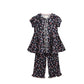 Cherry Crumble Kids Girls Floral Slumber Nighsuit Pajama Set (Ctws2Gnsuit5303_Navy Blue_23 Years)