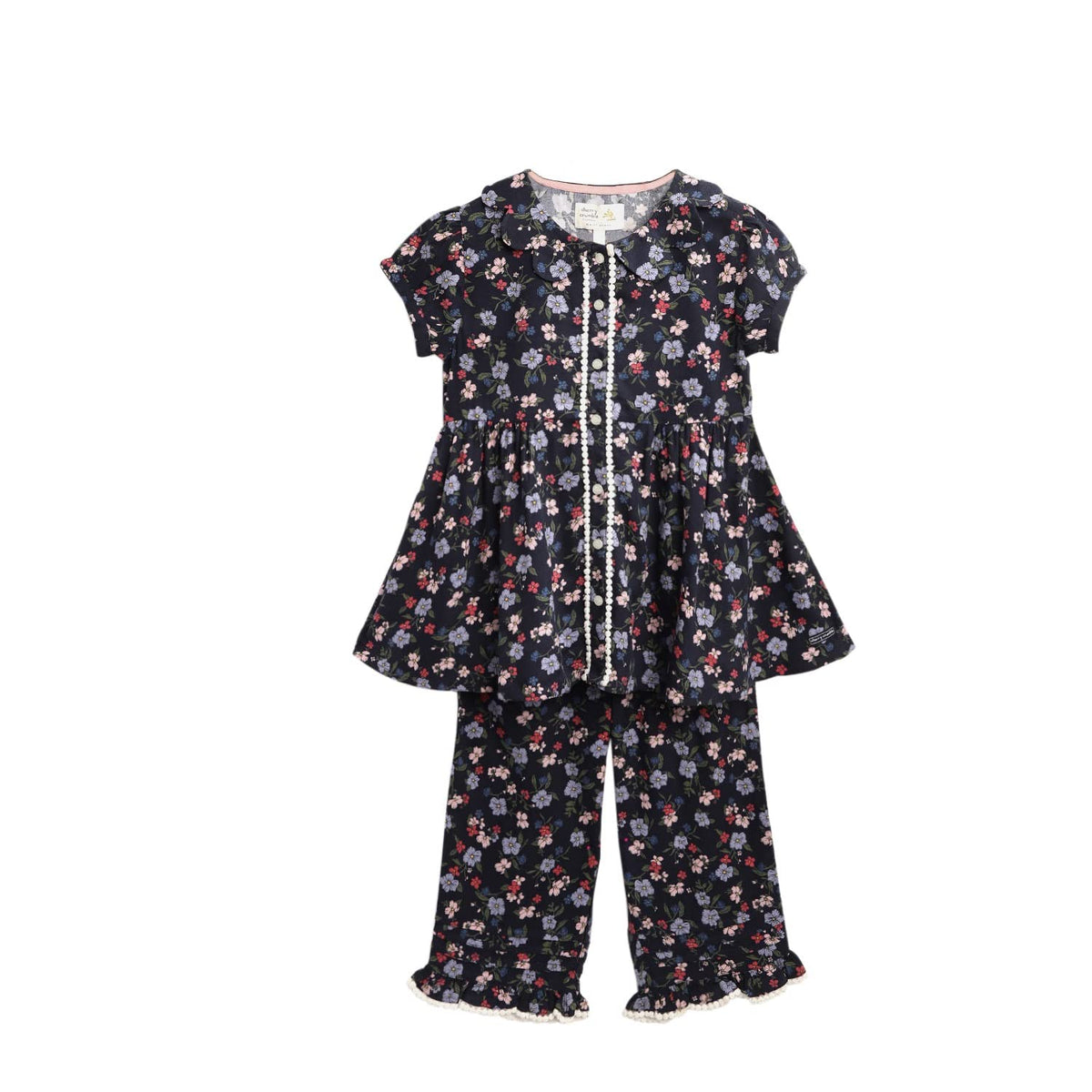 Cherry Crumble Kids Girls Floral Slumber Nighsuit Pajama Set (Ctws2Gnsuit5303_Navy Blue_23 Years)