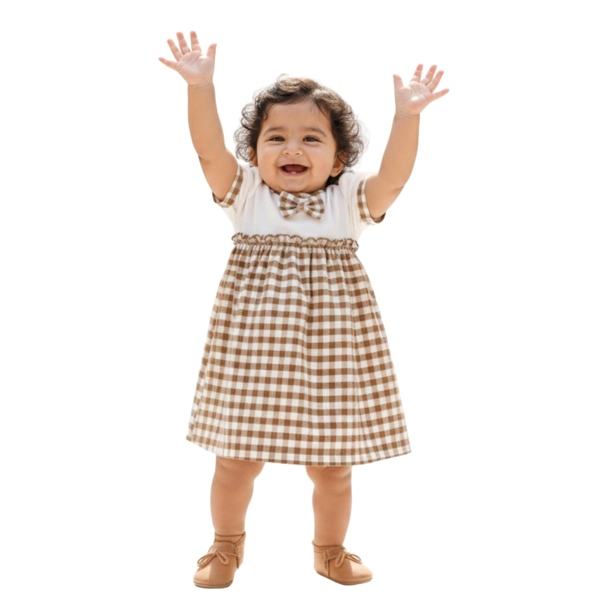 Koshmosh Cotton Baby Girl Dress With Cute Bow I Stylish Gingham Baby Frock I Soft MulmulLined Girl Outfit By KoshmoshBrown91