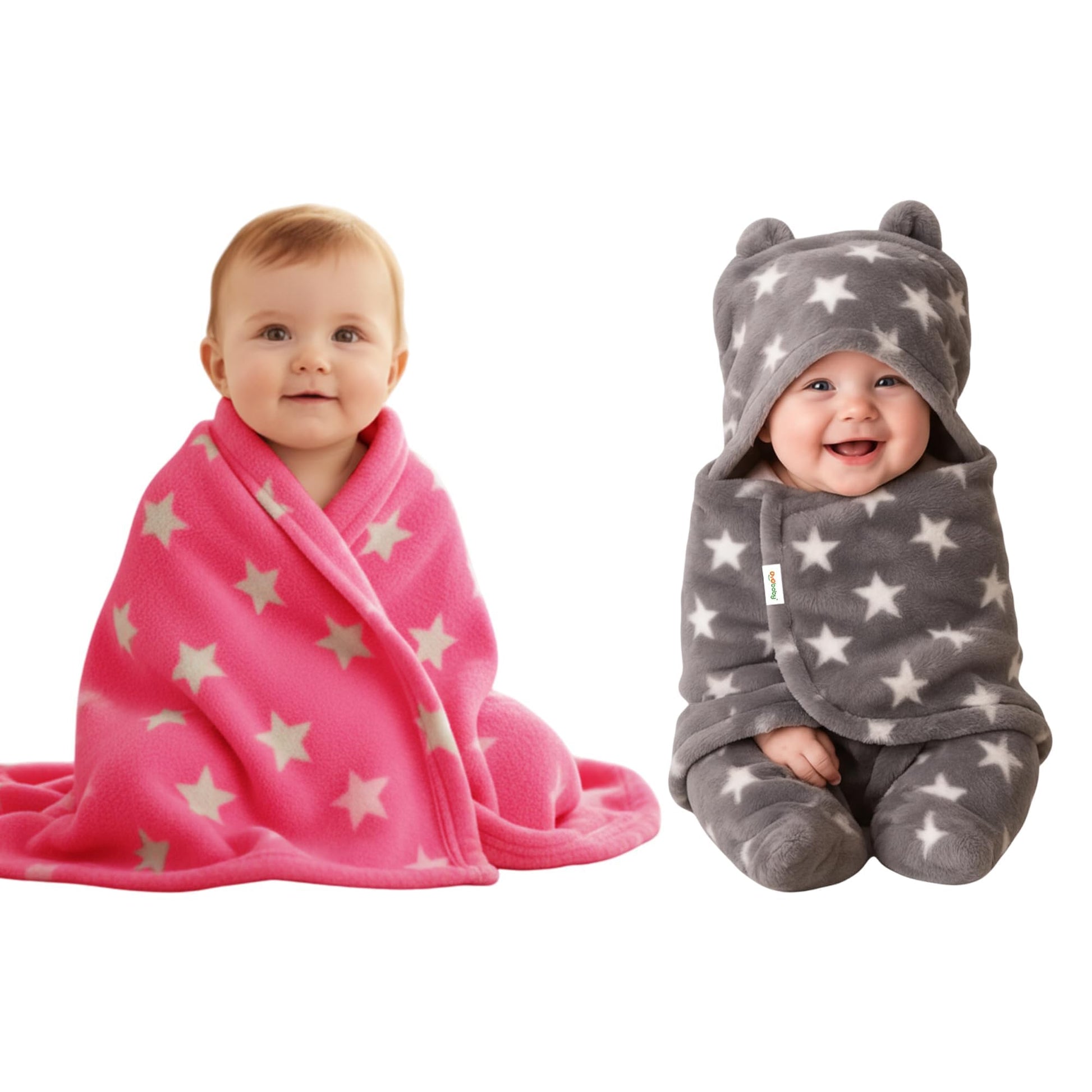 Oyo Baby Soft Baby Blanket Set  Grey Hooded Wearable Blanket (72X68 Cm) & Pink Square Blanket (95X70 Cm) | 012 Months | Warm &