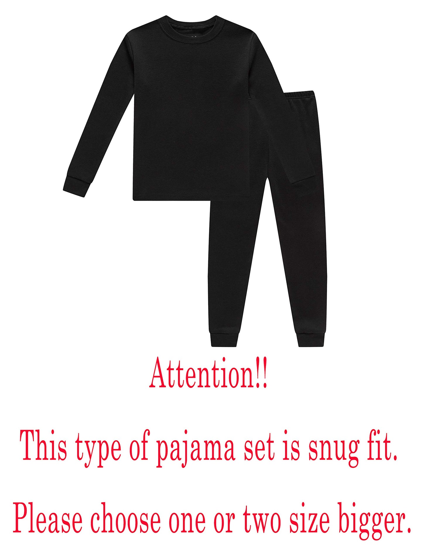 Boys Girls Kids Jammiess Solid Colors 2 Piece Jammies Set Cotton Black Size 14