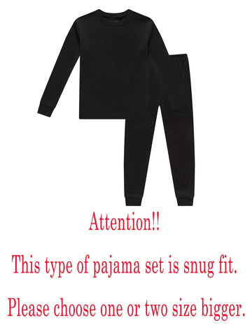 Boys Girls Kids Jammiess Solid Colors 2 Piece Jammies Set Cotton Black Size 14