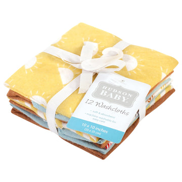 Hudson Baby Unisex Baby Flannel Cotton Washcloths, My Sunshine 12 Pack, One Size