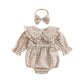 Karuedoo Newborn Baby Girl Clothes Gingham Plaid Bubble Romper Long Sleeve Ruffle Bodysuit With Headband Spring Fall Outfit, BK