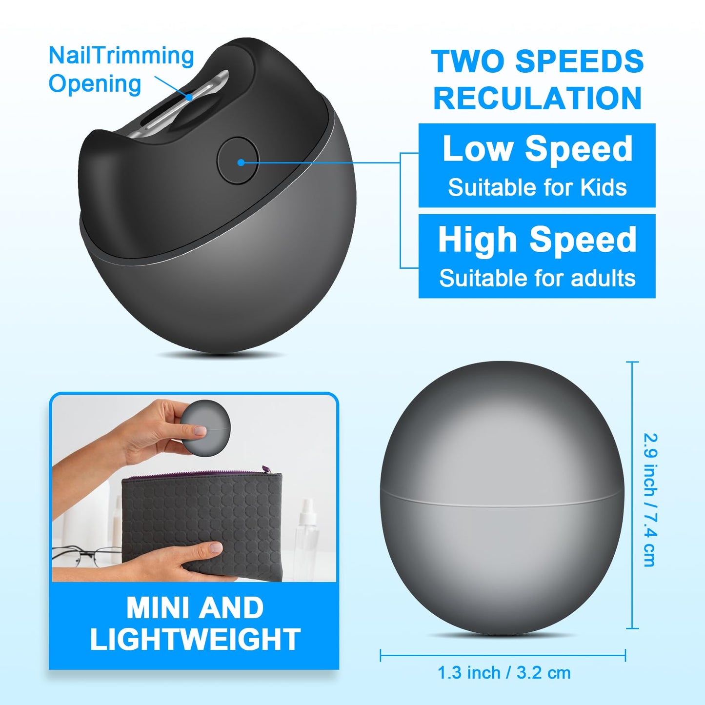 Electric Automatic Nail Clipper With Light, 2-Speed Trimmer, Usb Rechargeable, Nail Scraps Storage & Magnetic Cover, Safe For Ba