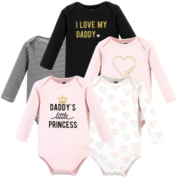 Hudson Baby Unisex Baby Cotton Long-Sleeve Bodysuits, Daddys Little Princess 5-Pack, 6-9 Months