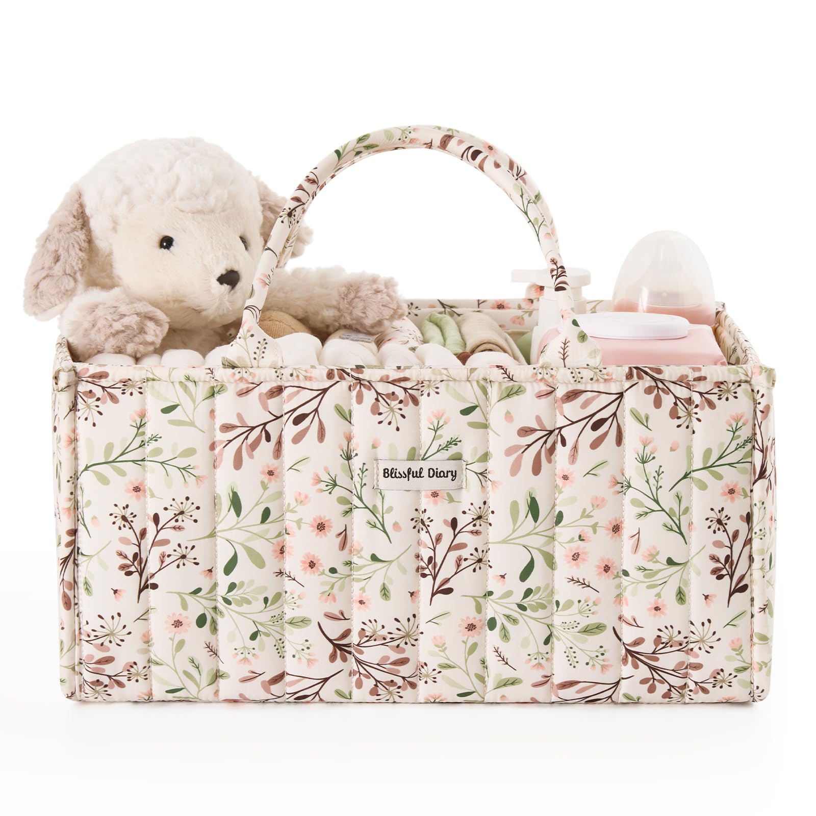 Blissful Diary Floral Diaper Caddy Organizer, Stylish Nursery Storage Basket, Gift for Baby Shower, Baby Registry Must Have, New