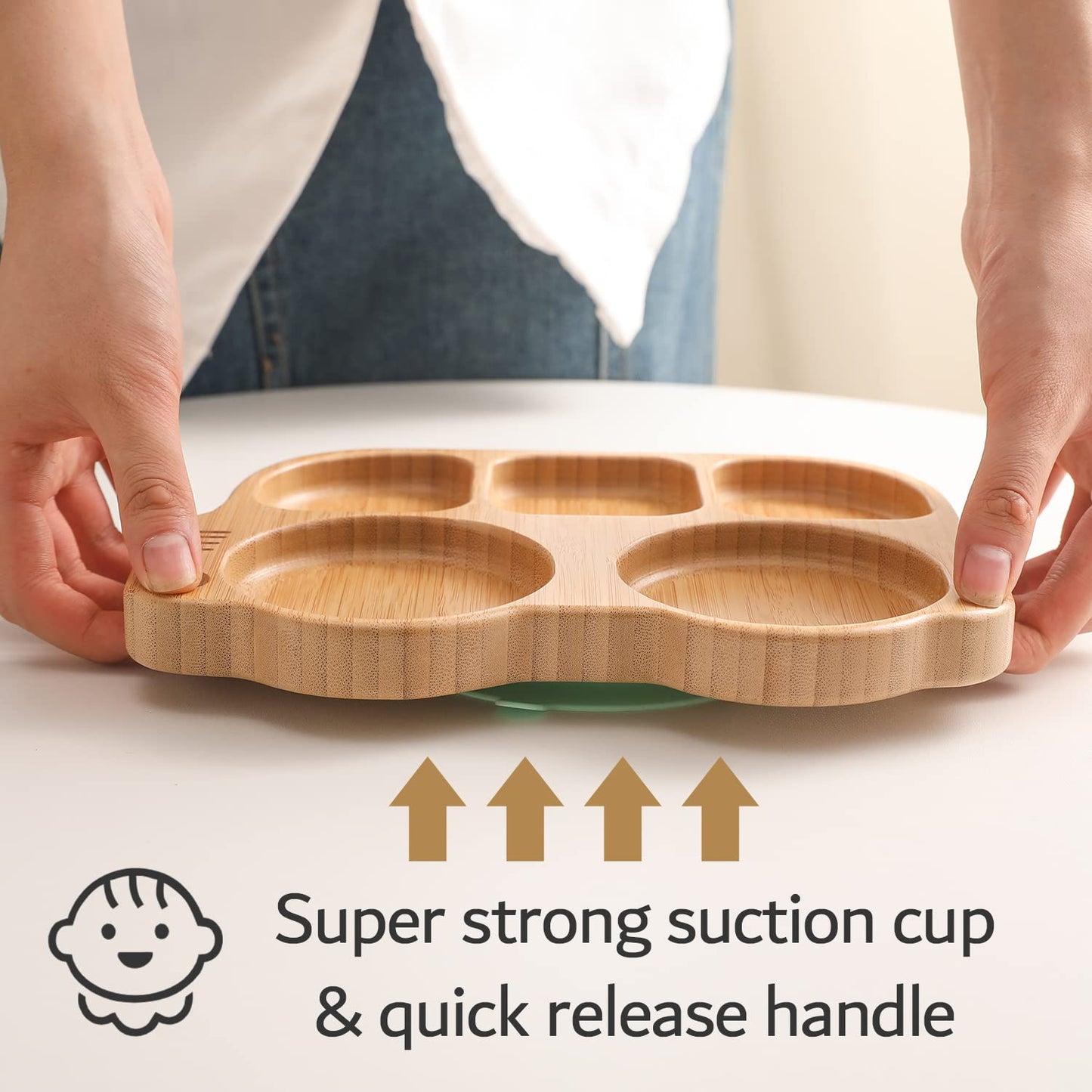 Suction Plates For Baby & Toddler, Bamboo Divided Platter Feeding Dishes With Silicone Fork& Spoon, All-Natural Baby Food Plate