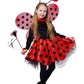 Ikali Girls Ladybug Costume, Halloween Deluxe Animal Fairy Fancy Dress Outfit With Wings (10Pcs Set) 7-8 Years