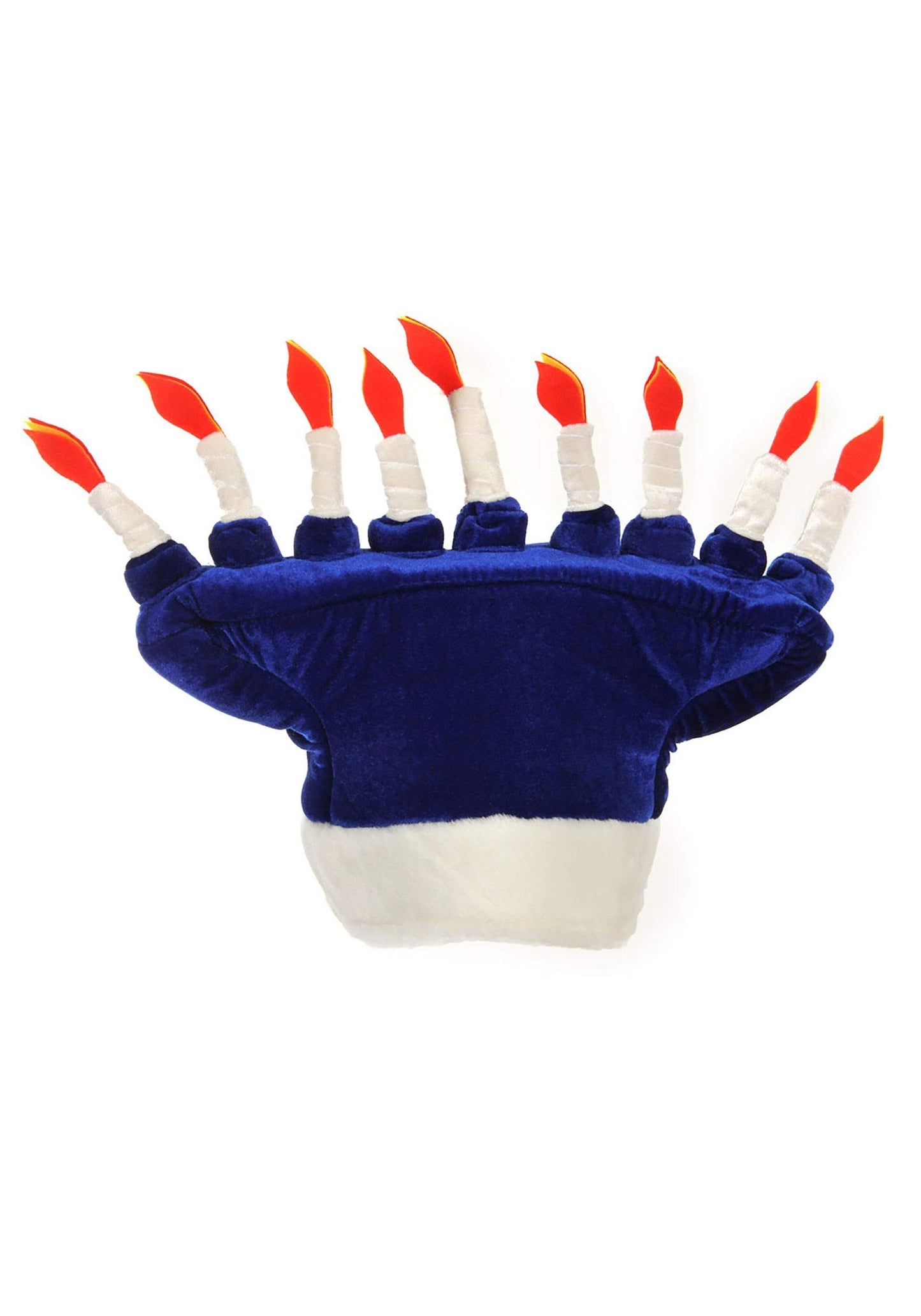 Happy Chanukah Soft Costume Hat - Velour With Soft-Sculpted Menorah And Size Adjustment Blue