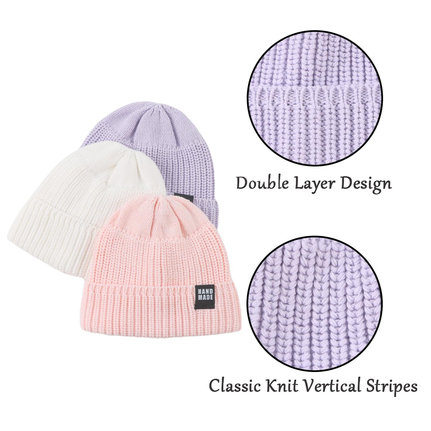 Simple Knitted Baby Beanie Hip-Hop Boys Winter Hat Toddler Kids Bonnet For Girl 0-5Y (3Pcs-O, M)