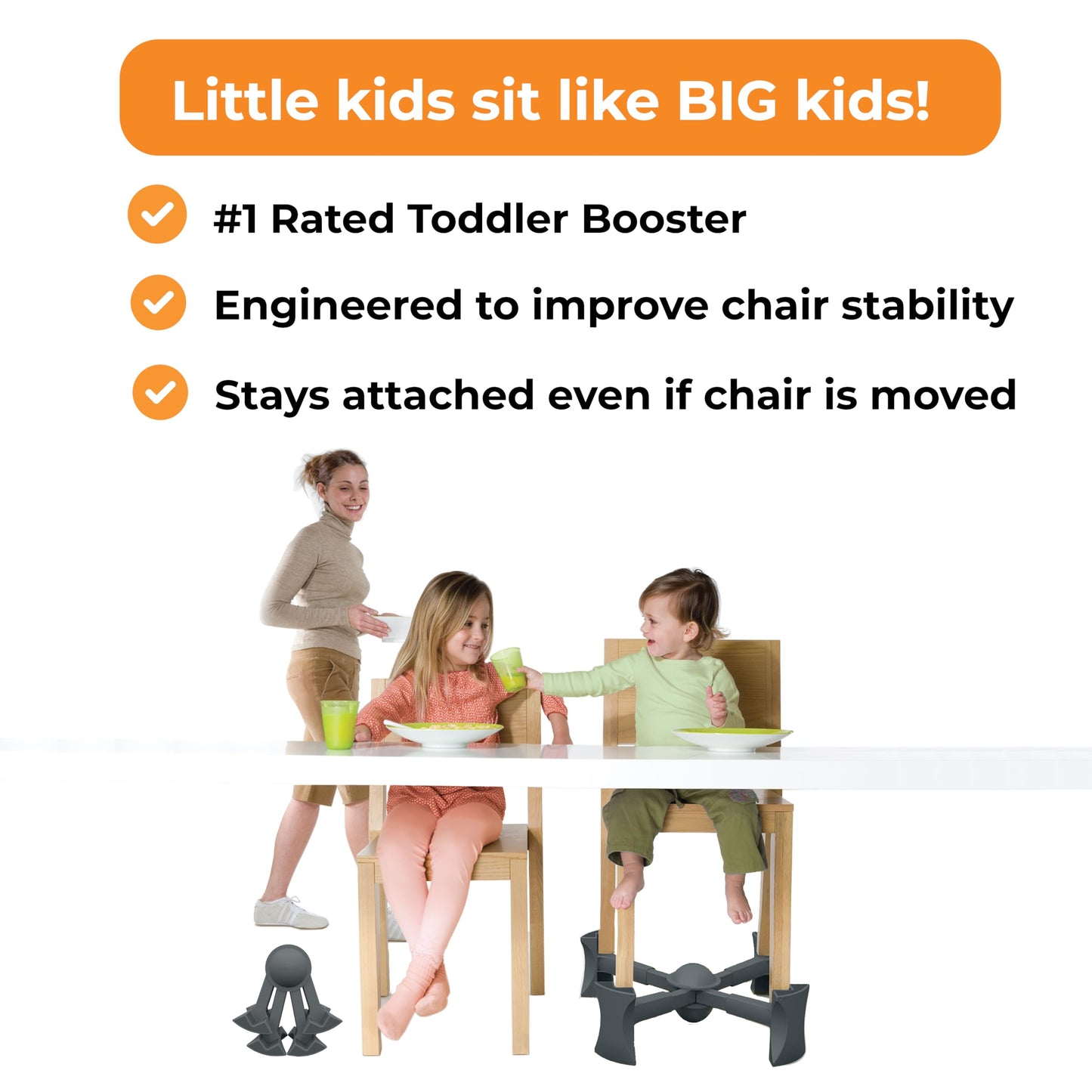 Kaboost Booster Seat For Kitchen Chair, Charcoal - Goes Under The Chair - Portable Chair Booster For Toddlers And Grown Ups