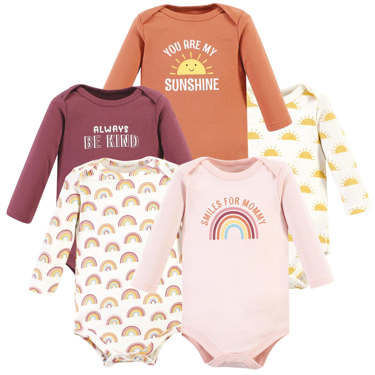 Hudson Baby Unisex Baby Cotton Long-Sleeve Bodysuits, Sunshine Rainbows 5-Pack, 18-24 Months