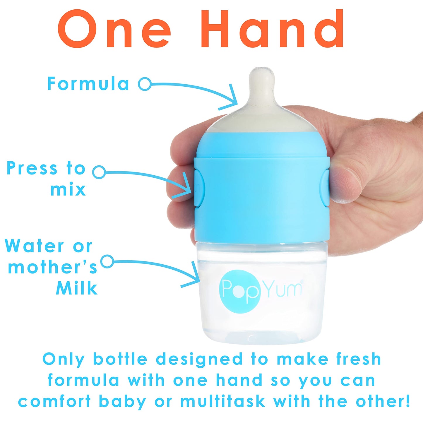 Popyum Blue Formula Making Baby Bottle Starter Set, 4 Bottles, 2X 5Oz Bottles With #1 Slow Flow Nipples + 2X 9Oz Bottles With #2