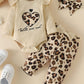 Newborn Infant Baby Girl Clothes Fall Winter Outfits Long Sleeve Clothing Onesie Pant Set Gifts 12-18 Months Ecru Leopard