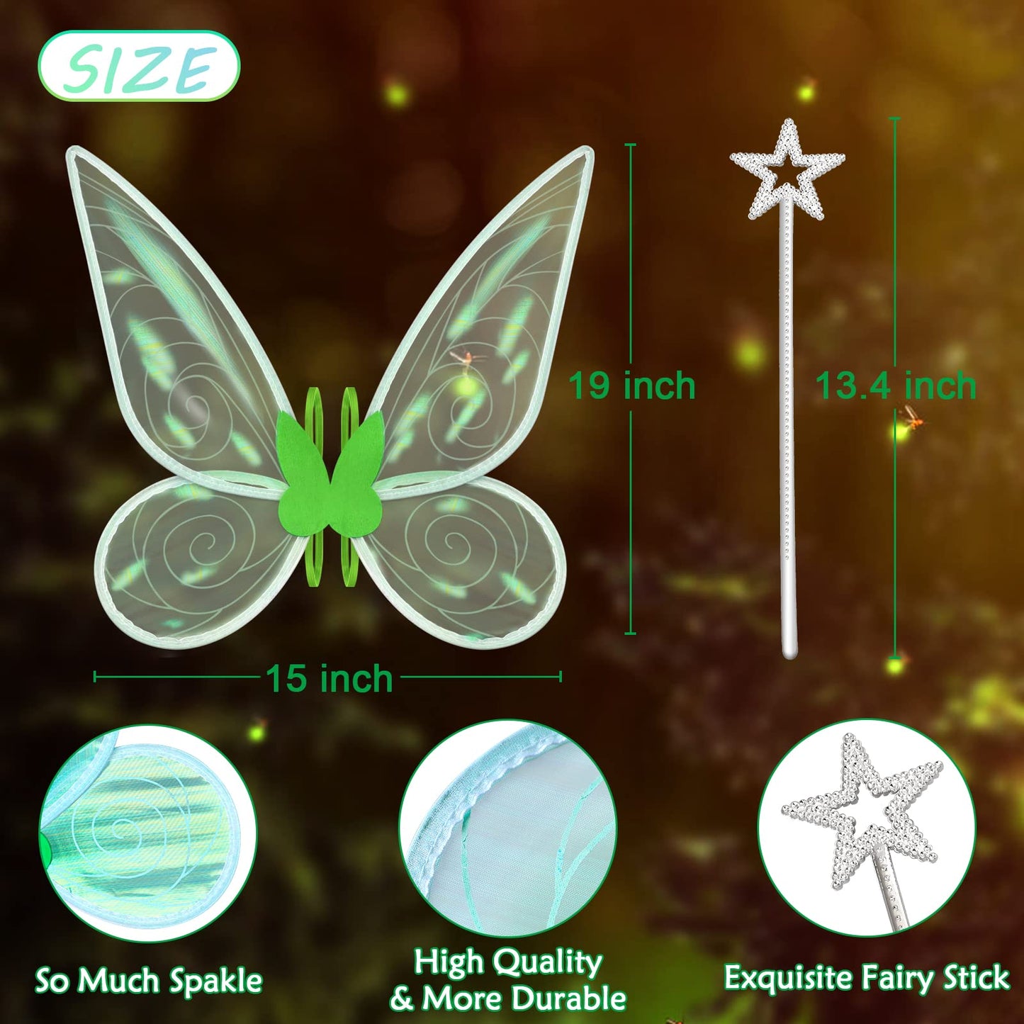 Quescu Fairy Wings For Adults,Butterfly Wings For Girls,Angel Wings,Fairy Costume For Women Halloween Dress Up Party Favor Green