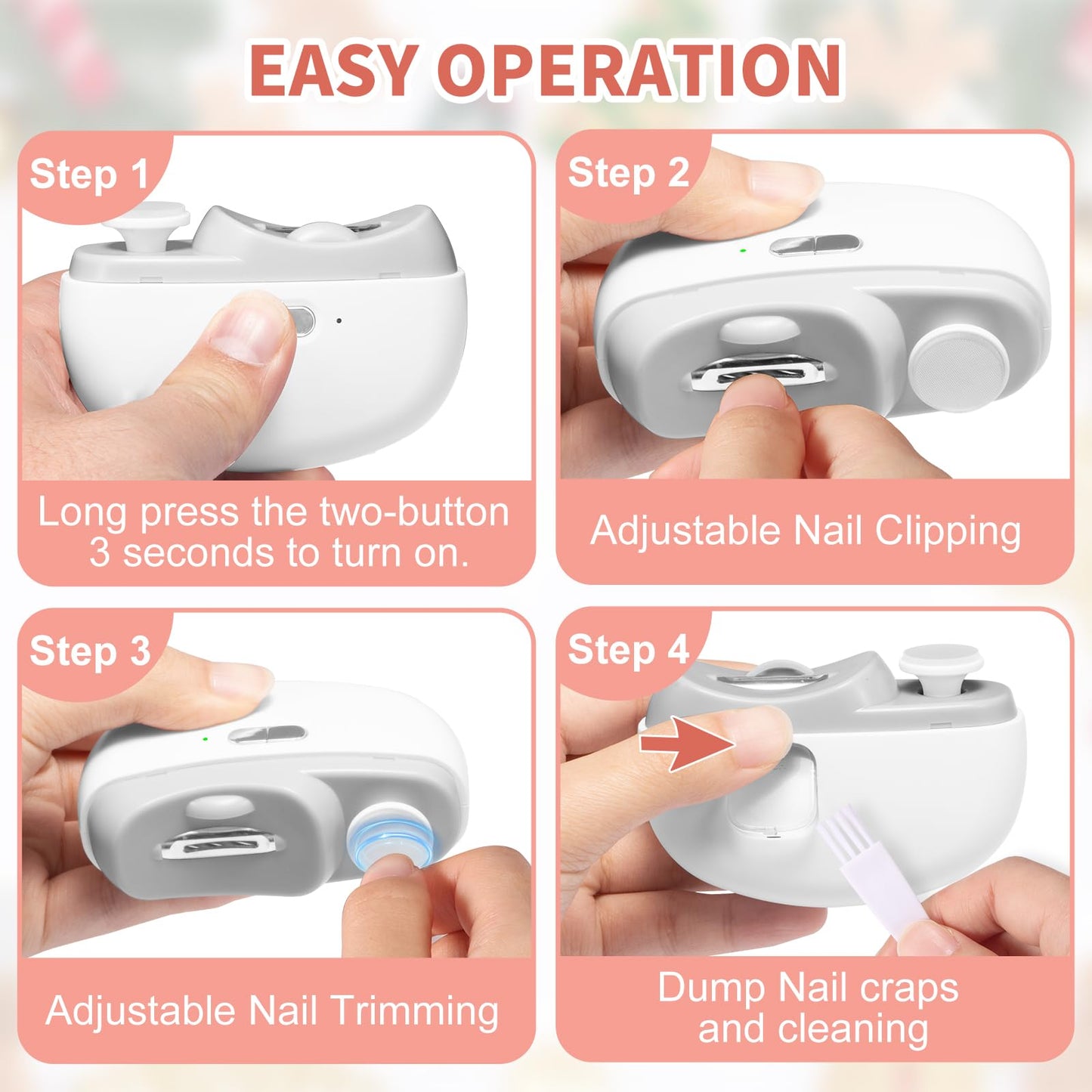 Electric Nail Clipper & Baby Nail Trimmer Polisher 3 In 1 (Not For Toenail) With Nail Scraps Storage, Led Light, 2 Speeds, Recha