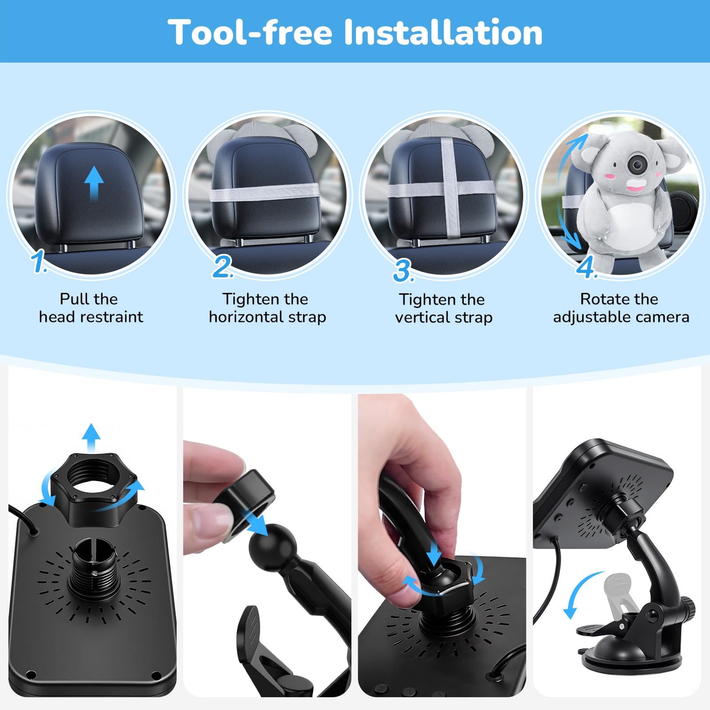 IPOZITO Baby Car Camera with 1080P HD Night Vision Koala Rear Facing Car Seat Camera to Easily Observe Your Babys Move for Kids