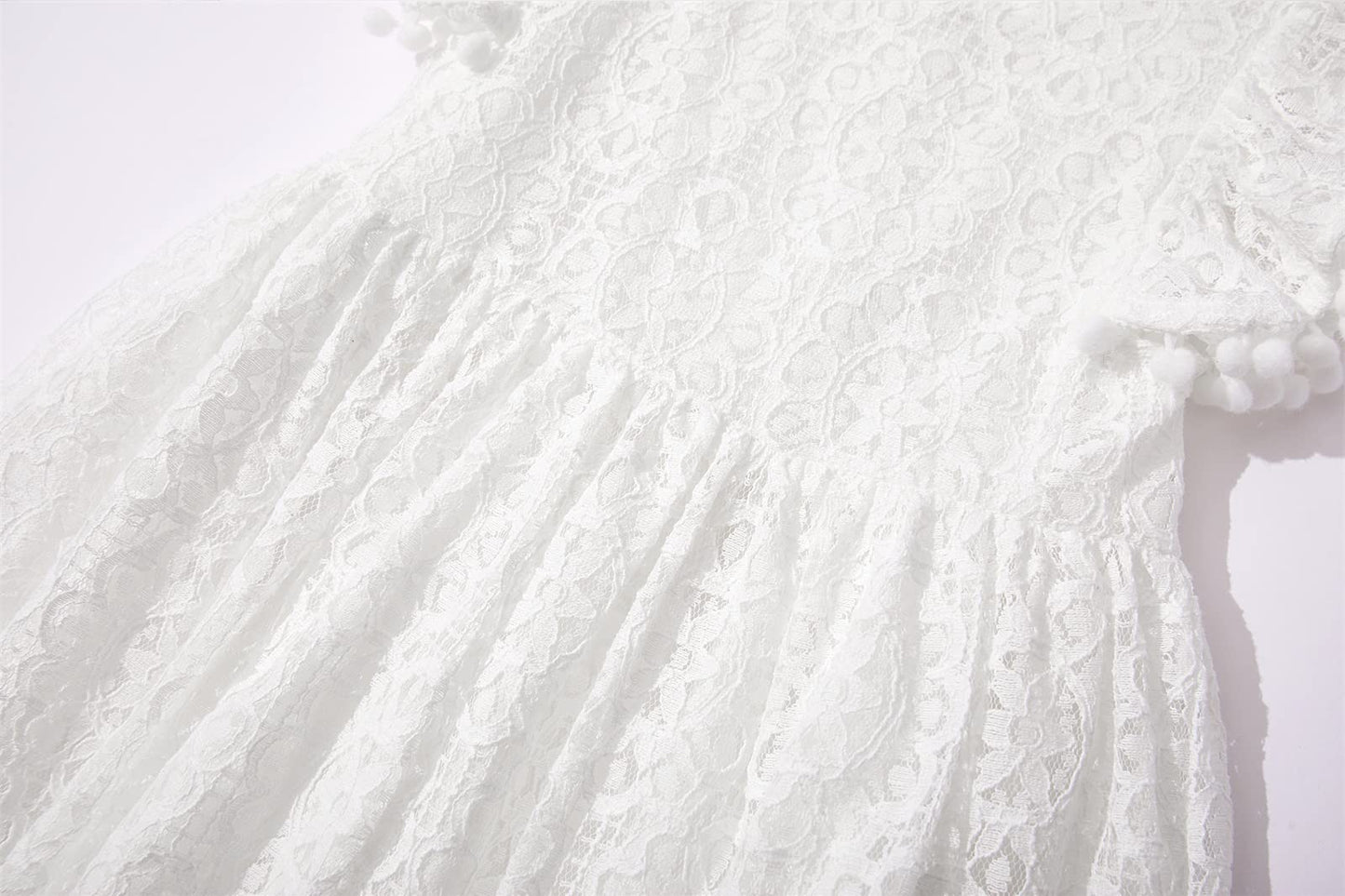 Niyage Toddler Girls Elegant Lace Pom Pom Flutter Sleeve Party Princess Dress White 110