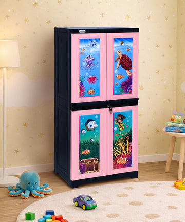 Prima Viva2 Junior Plastic Cabinet For Kids | 4Compartment Multipurpose Organizer | Under WaterTheme Design | Strong & Spacio