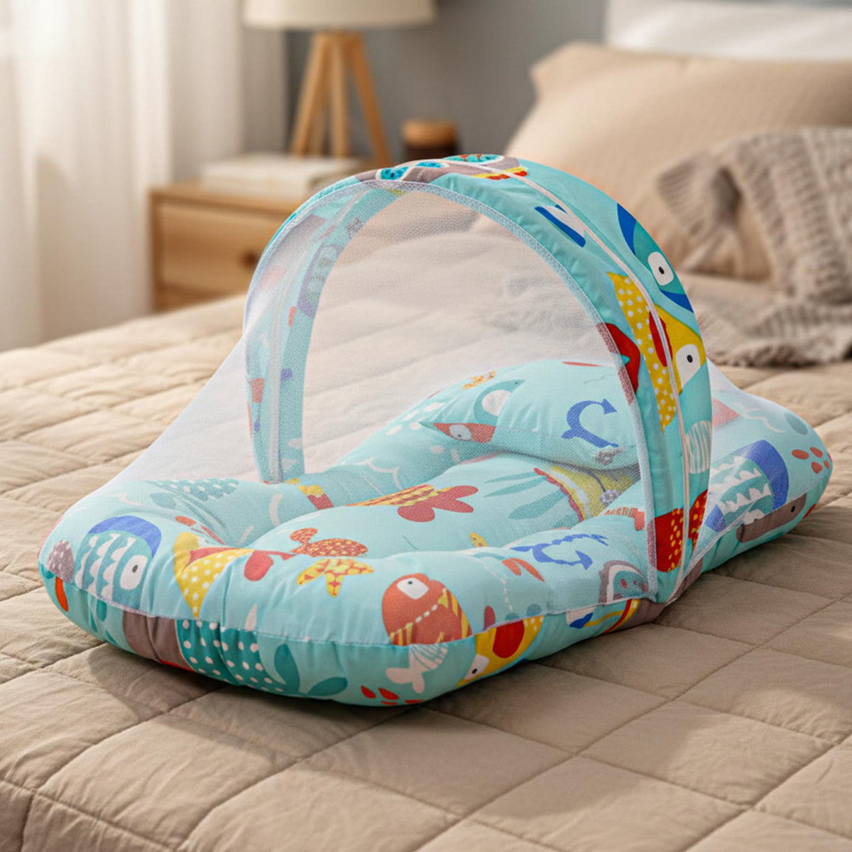 Baybee 3 In 1 Baby Bedding Set With New Born Mosquito Net, Bed Mattress & Neck Pillow, Foldable Portable Nest Travel Bed, Baby G